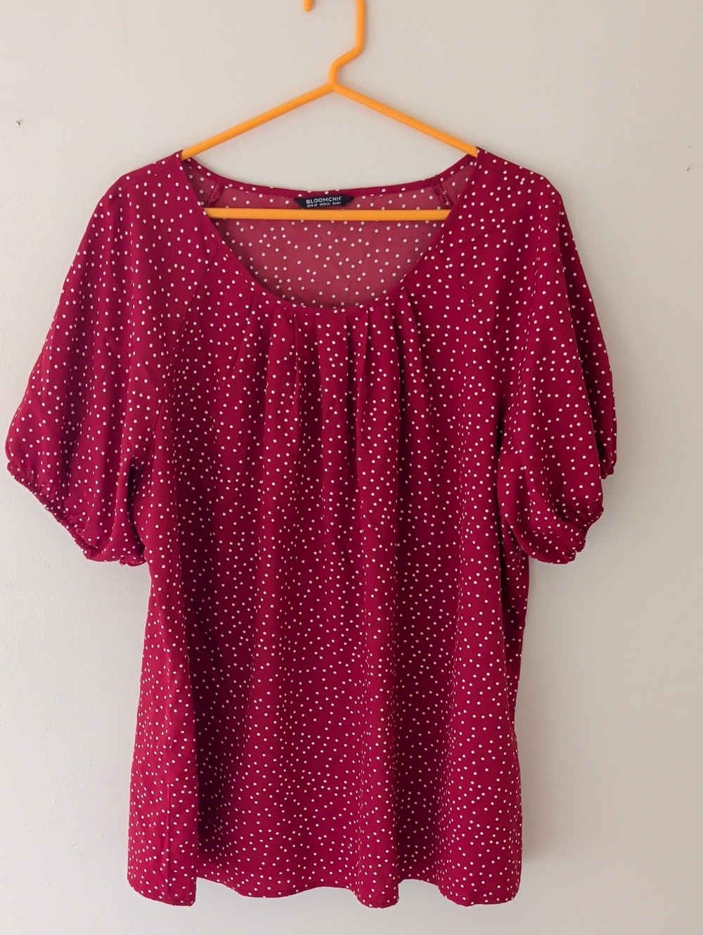 Bloomchic Dark Red Dot-Print Scoop Neck Blouse